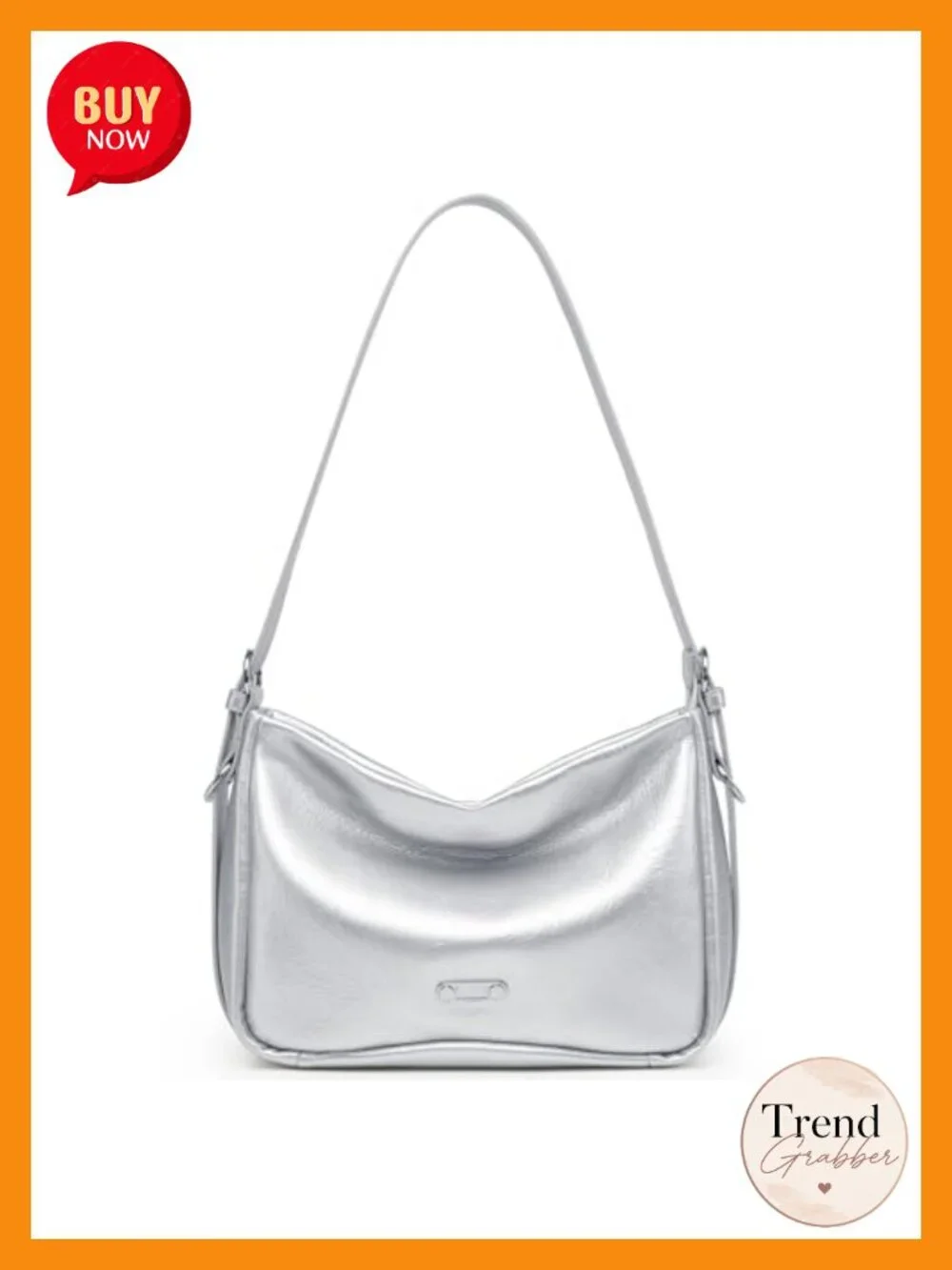 Genuine Leather Hobo Bag Medium Slouchy Shoulder Purse Adjustable Strap Silver